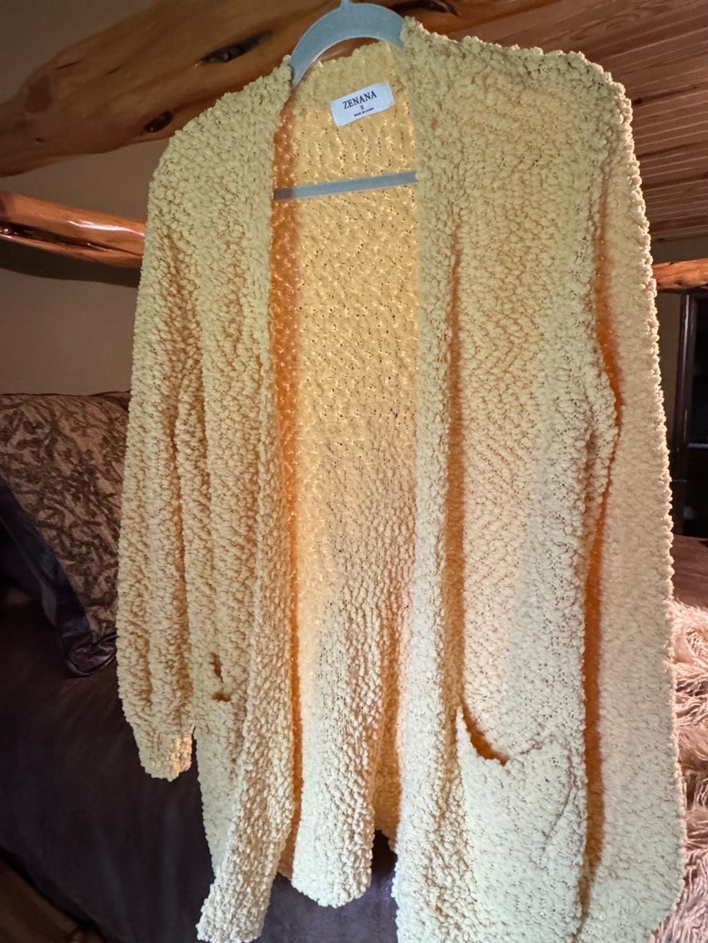 Zenana Outfitters Soft Yellow Open-Front Teddy Cardigan